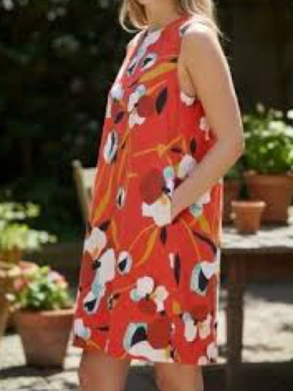 Sigrid Olsen 100% Linen Floral Shift Dress Women's M Sleeveless Pockets